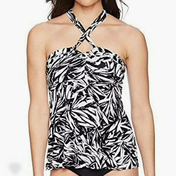 *NWOT* Coastal Blue Crossed Palm Leaf Tankini - Picture 1 of 6